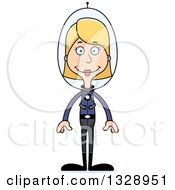 Clipart Of A Cartoon Happy Tall Skinny White Futuristic Space Woman Royalty Free Vector Illustration