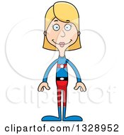 Clipart Of A Cartoon Happy Tall Skinny White Super Woman Royalty Free Vector Illustration