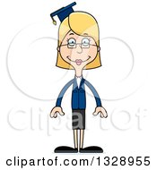 Clipart Of A Cartoon Happy Tall Skinny White Woman Professor Royalty Free Vector Illustration