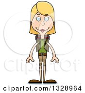 Poster, Art Print Of Cartoon Happy Tall Skinny White Woman Hiker