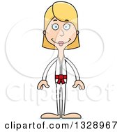 Clipart Of A Cartoon Happy Tall Skinny White Karate Woman Royalty Free Vector Illustration