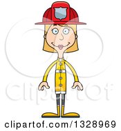 Poster, Art Print Of Cartoon Happy Tall Skinny White Woman Firefighter