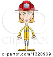 Cartoon Happy Tall Skinny White Woman Firefighter