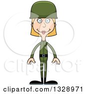 Cartoon Happy Tall Skinny White Army Soldier Woman