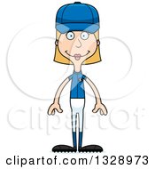 Clipart Of A Cartoon Happy Tall Skinny White Woman Baseball Player Royalty Free Vector Illustration