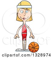 Clipart Of A Cartoon Hapy Tall Skinny White Woman Basketball Player Royalty Free Vector Illustration