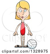 Clipart Of A Cartoon Happy Tall Skinny White Woman Beach Volleyball Player Royalty Free Vector Illustration