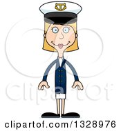 Clipart Of A Cartoon Happy Tall Skinny White Woman Boat Captain Royalty Free Vector Illustration