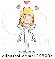 Clipart Of A Cartoon Happy Tall Skinny White Woman Cupid Royalty Free Vector Illustration