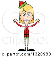 Clipart Of A Cartoon Angry Tall Skinny White Christmas Elf Woman Royalty Free Vector Illustration