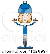 Poster, Art Print Of Cartoon Angry Tall Skinny White Woman In Winter Clothes