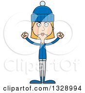 Clipart Of A Cartoon Angry Tall Skinny White Woman In Winter Clothes Royalty Free Vector Illustration