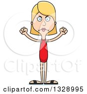 Clipart Of A Cartoon Angry Tall Skinny White Woman Swimmer Royalty Free Vector Illustration