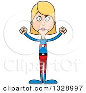 Clipart Of A Cartoon Angry Tall Skinny White Super Woman Royalty Free Vector Illustration