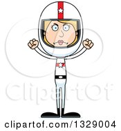 Clipart Of A Cartoon Angry Tall Skinny White Woman Race Car Driver Royalty Free Vector Illustration
