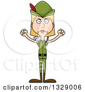 Clipart Of A Cartoon Angry Tall Skinny White Robin Hood Woman Royalty Free Vector Illustration