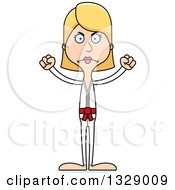 Clipart Of A Cartoon Angry Tall Skinny White Karate Woman Royalty Free Vector Illustration