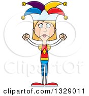Clipart Of A Cartoon Angry Tall Skinny White Woman Jester Royalty Free Vector Illustration