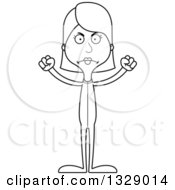 Lineart Clipart Of A Cartoon Black And White Angry Tall Skinny White Woman In Footie Pajamas Royalty Free Outline Vector Illustration