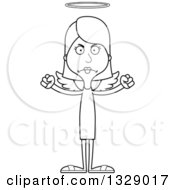 Lineart Clipart Of A Cartoon Black And White Angry Tall Skinny White Woman Angel Royalty Free Outline Vector Illustration
