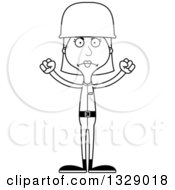 Cartoon Black And White Angry Tall Skinny White Army Soldier Woman