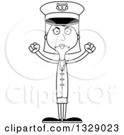 Lineart Clipart Of A Cartoon Black And White Angry Tall Skinny White Woman Boat Captain Royalty Free Outline Vector Illustration