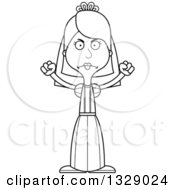 Lineart Clipart Of A Cartoon Black And White Angry Tall Skinny White Woman Bride Royalty Free Outline Vector Illustration