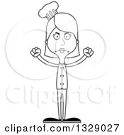 Lineart Clipart Of A Cartoon Black And White Angry Tall Skinny White Woman Chef Royalty Free Outline Vector Illustration