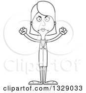 Lineart Clipart Of A Cartoon Black And White Angry Tall Skinny White Woman Doctor Royalty Free Outline Vector Illustration