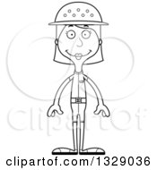 Lineart Clipart Of A Cartoon Black And White Happy Tall Skinny White Woman Zookeeper Royalty Free Outline Vector Illustration