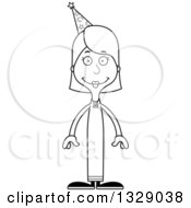 Lineart Clipart Of A Cartoon Black And White Happy Tall Skinny White Wizard Woman Royalty Free Outline Vector Illustration