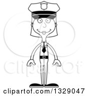 Lineart Clipart Of A Cartoon Black And White Happy Tall Skinny White Woman Police Officer Royalty Free Outline Vector Illustration