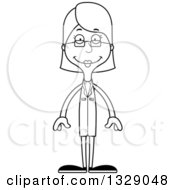 Poster, Art Print Of Cartoon Black And White Happy Tall Skinny White Woman Scientist