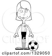 Poster, Art Print Of Cartoon Black And White Happy Tall Skinny White Woman Soccer Player