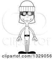 Lineart Clipart Of A Cartoon Black And White Happy Tall Skinny White Woman Robber Royalty Free Outline Vector Illustration
