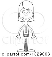 Lineart Clipart Of A Cartoon Black And White Happy Tall Skinny White Karate Woman Royalty Free Outline Vector Illustration