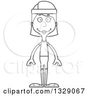 Lineart Clipart Of A Cartoon Black And White Happy Tall Skinny White Fit Woman Royalty Free Outline Vector Illustration