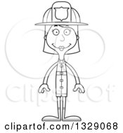 Poster, Art Print Of Cartoon Black And White Happy Tall Skinny White Woman Firefighter