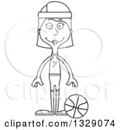 Poster, Art Print Of Cartoon Black And White Hapy Tall Skinny White Woman Basketball Player
