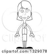 Lineart Clipart Of A Cartoon Black And White Happy Tall Skinny White Business Woman Royalty Free Outline Vector Illustration