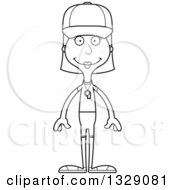 Lineart Clipart Of A Cartoon Black And White Happy Tall Skinny White Woman Sports Coach Royalty Free Outline Vector Illustration