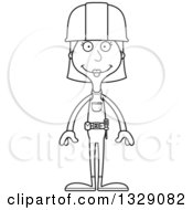 Poster, Art Print Of Cartoon Black And White Happy Tall Skinny White Woman Construction Worker