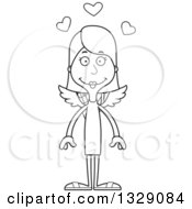 Poster, Art Print Of Cartoon Black And White Happy Tall Skinny White Woman Cupid