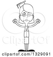 Lineart Clipart Of A Cartoon Black And White Angry Tall Skinny White Woman Professor Royalty Free Outline Vector Illustration