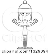 Poster, Art Print Of Cartoon Black And White Angry Tall Skinny White Woman In Winter Clothes