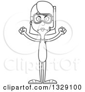Lineart Clipart Of A Cartoon Black And White Angry Tall Skinny White Woman In Snorkel Gear Royalty Free Outline Vector Illustration