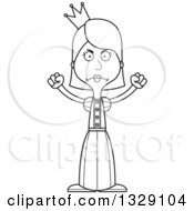 Lineart Clipart Of A Cartoon Black And White Angry Tall Skinny White Woman Princess Royalty Free Outline Vector Illustration by Cory Thoman