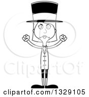 Lineart Clipart Of A Cartoon Black And White Angry Tall Skinny White Woman Circus Ringmaster Royalty Free Outline Vector Illustration