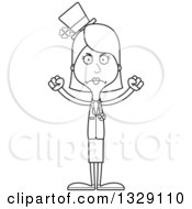 Lineart Clipart Of A Cartoon Black And White Angry Tall Skinny White Irish St Patricks Day Woman Royalty Free Outline Vector Illustration
