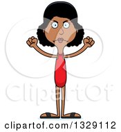 Clipart Of A Cartoon Angry Tall Skinny Black Woman Swimmer Royalty Free Vector Illustration